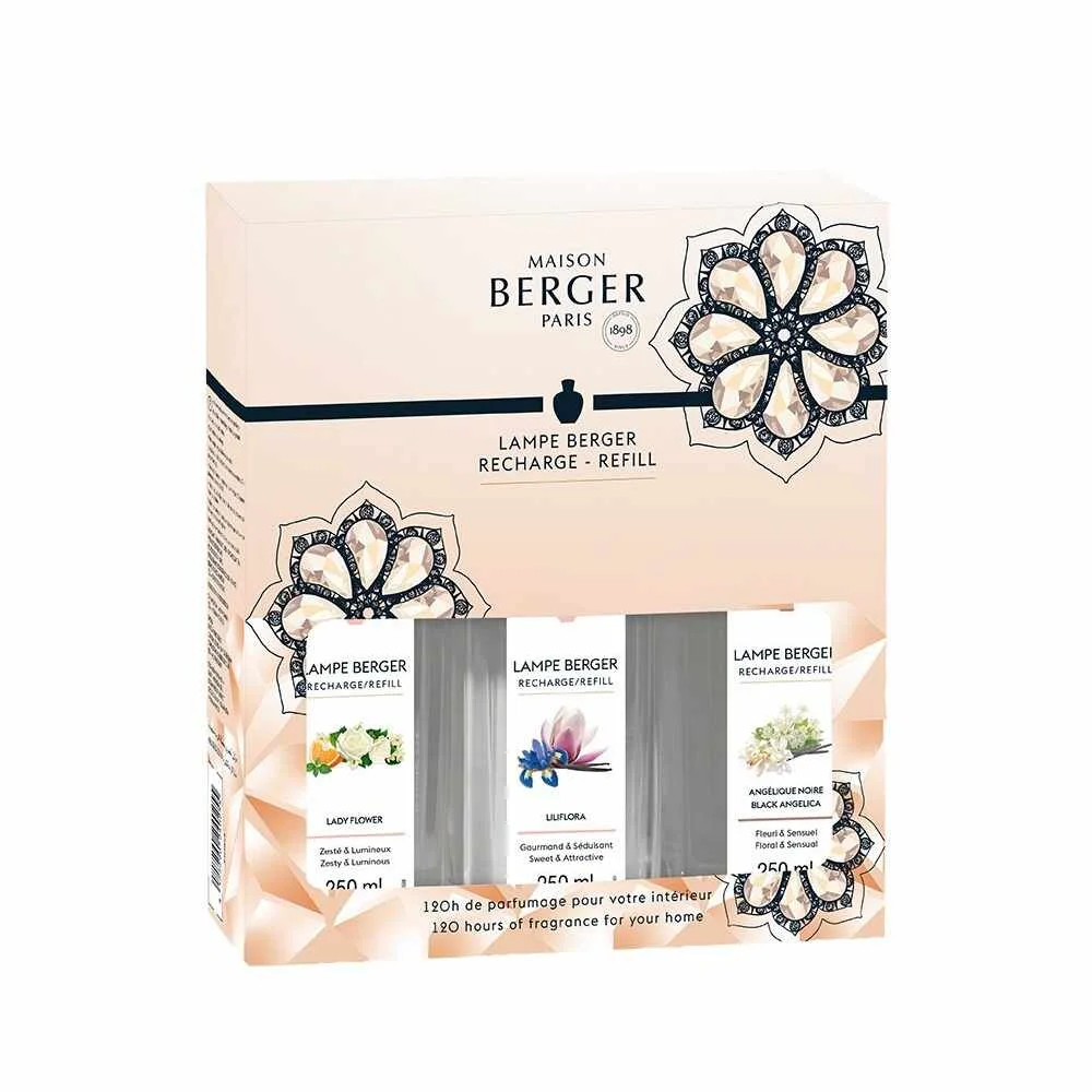 Náplne do katalytických lámp: Lady Flower, Magnólia, Čierna Angelika, 3x250 ml