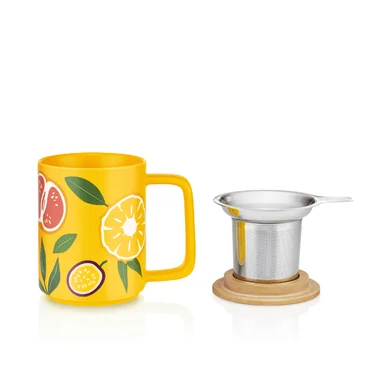 Kusmi Tea Hrnek na čaj s nerezovým sítkem, BB Detox, 0,48 l, žlutá