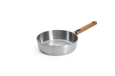 Woll Nerezová soté pánev Logic Steel s dřevěnou odnímatelnou rukojetí, Ø 24 cm