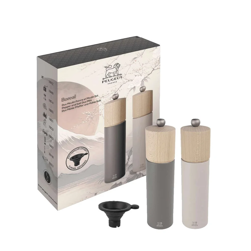 Set mlynčekov na soľ a korenie Boreal, 21 cm + lievik na korenie