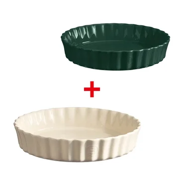 Emile Henry Súprava foriem na koláče, Ø 32 cm slonovinová kosť + Ø 24,5 cm cédrovo zelená