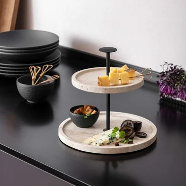 Villeroy & Boch Dvojposchodový etažér z prírodného kameňa Manufacture Travertine, Ø 24,5 cm