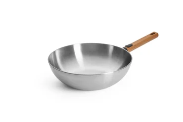 Woll Nerezová wok pánev Logic Steel s dřevěnou odnímatelnou rukojetí, Ø 30 cm